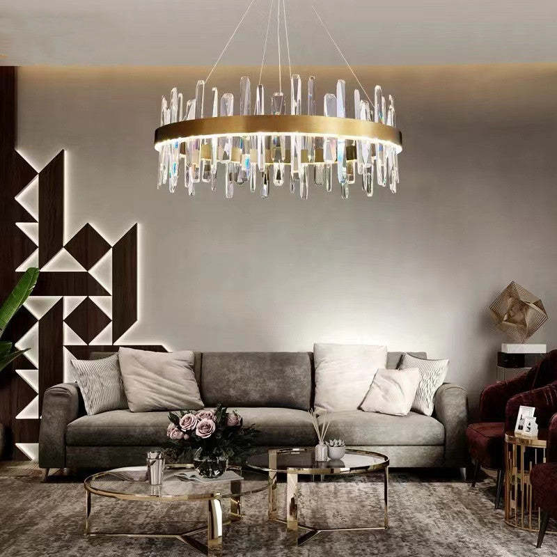 Modern Crystal Chandelier | 31.5" x 11.8" | LED | Gold Plated | Adjustable Pendant | Brick by Brick