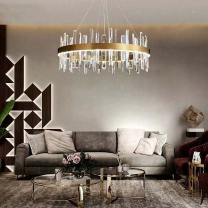 Modern Crystal Chandelier | 31.5" x 11.8" | LED | Gold Plated | Adjustable Pendant | Brick by Brick