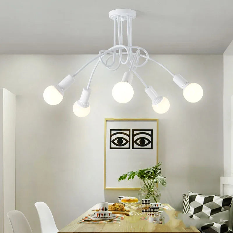 Retro Chandelier | 3 - 5 Heads | Wrought Iron LED Ceiling Light | Black or White E27 Fixture | Brick by Brick