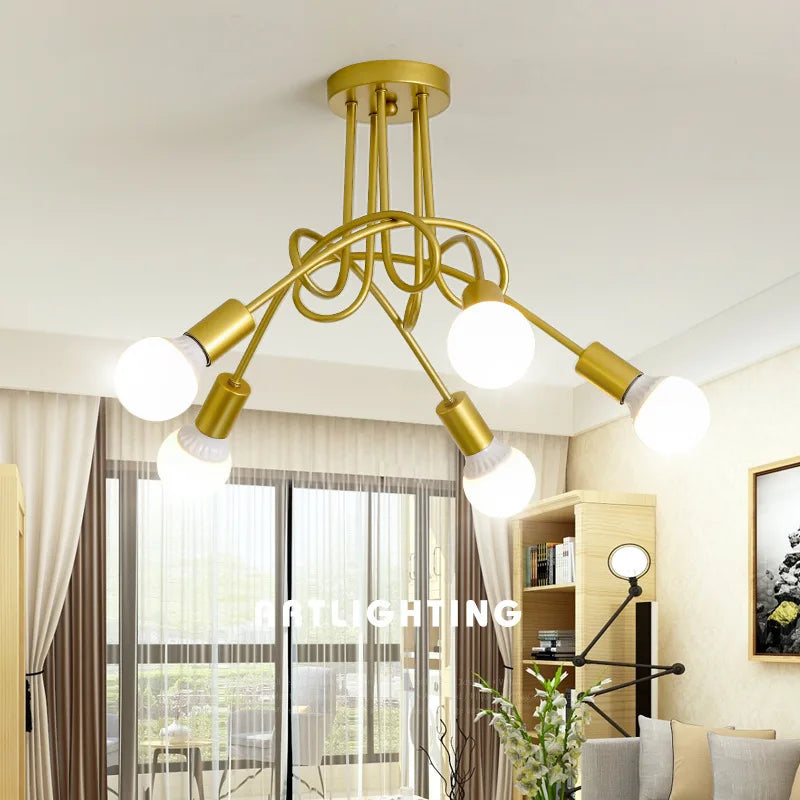 Retro Chandelier | 3 - 5 Heads | Wrought Iron LED Ceiling Light | Black or White E27 Fixture | Brick by Brick