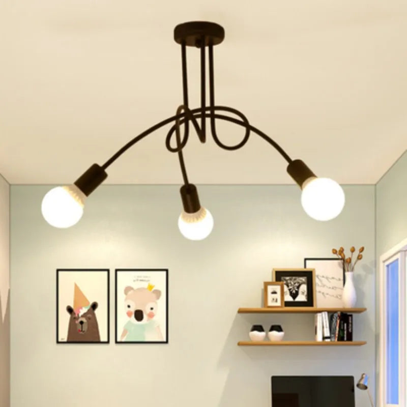 Retro Chandelier | 3 - 5 Heads | Wrought Iron LED Ceiling Light | Black or White E27 Fixture | Brick by Brick