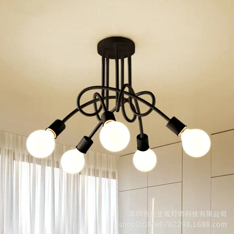 Retro Chandelier | 3 - 5 Heads | Wrought Iron LED Ceiling Light | Black or White E27 Fixture | Brick by Brick
