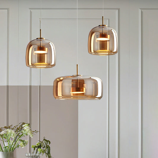 Amber Glass Pendant Light | Vintage Style | Warm LED Glow | Adjustable Height