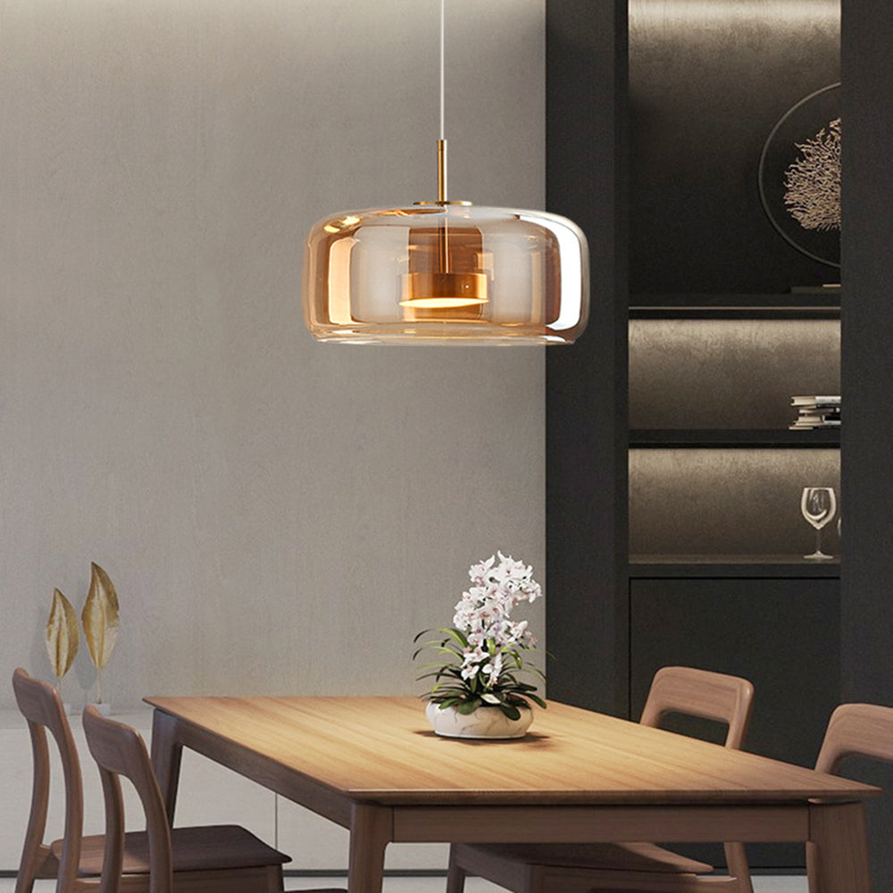 Amber Glass Pendant Light | Vintage Style | Warm LED Glow | Adjustable Height