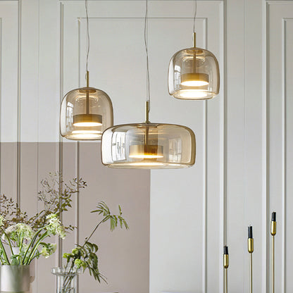 Amber Glass Pendant Light | Vintage Style | Warm LED Glow | Adjustable Height