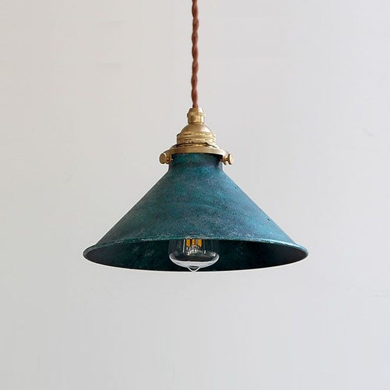 Vintage LED Pendant Light | 8.5 in | Blue Metal Shade | Adjustable Hanging | E14 Base | Brick by Brick