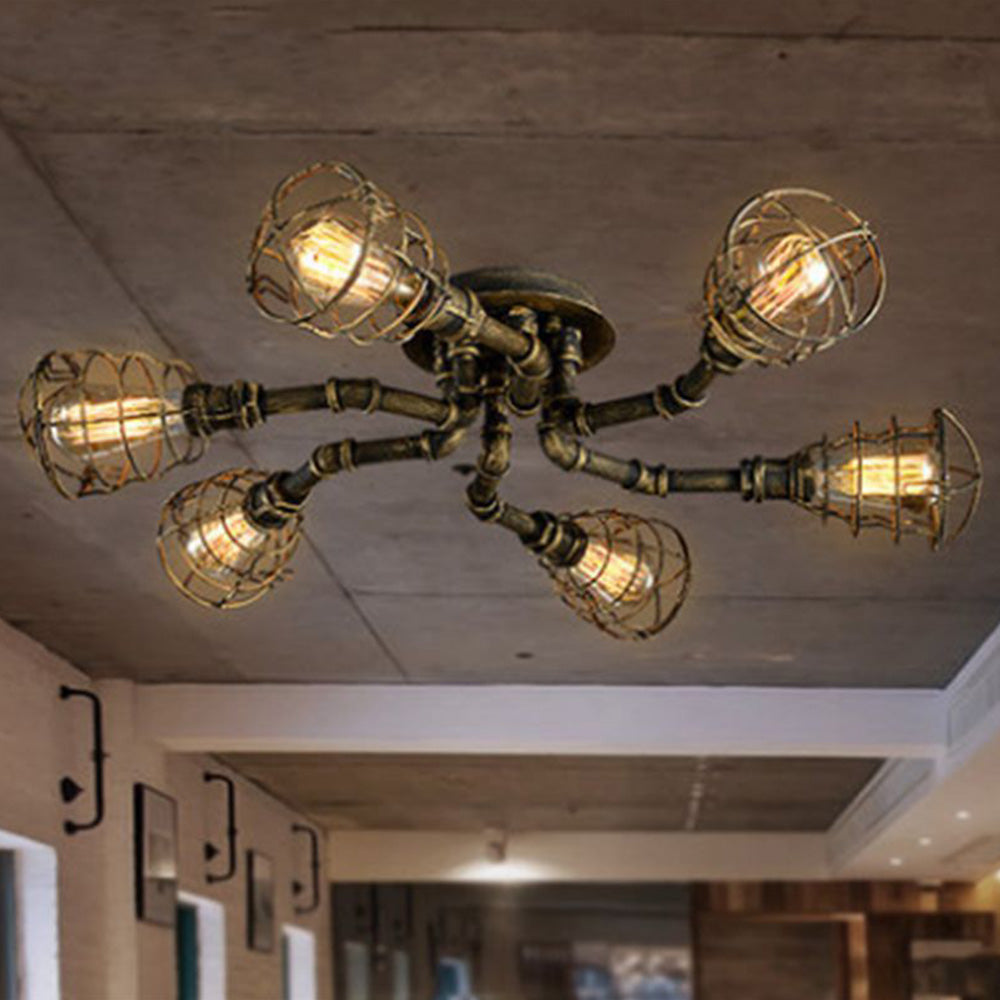 Alessio Industrial Flush Mount Ceiling Light | 27.5 in, 31.5 in, 37.4 in | 4-6-8 Heads | Metal & Glass | Brick by Brick