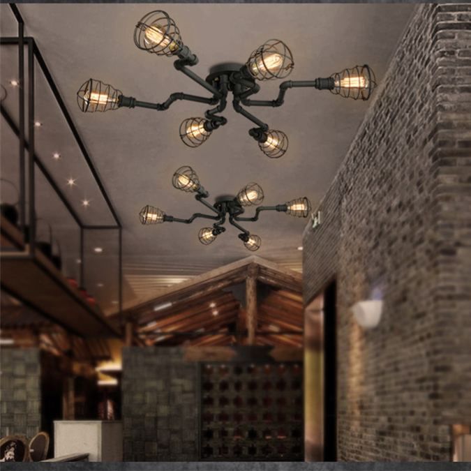 Alessio Industrial Flush Mount Ceiling Light | 27.5 in, 31.5 in, 37.4 in | 4-6-8 Heads | Metal & Glass | Brick by Brick