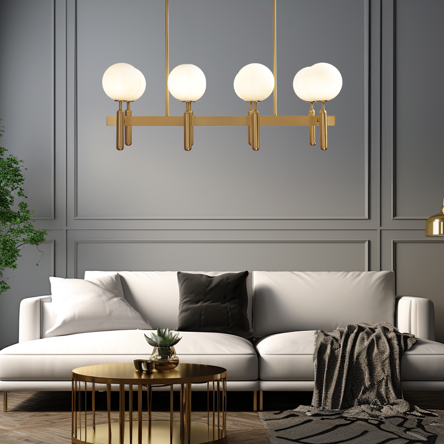 Ball Glass & Metal Pendant Light | Gold & White Finish | 6/8/10-Light Systems | Brick by Brick