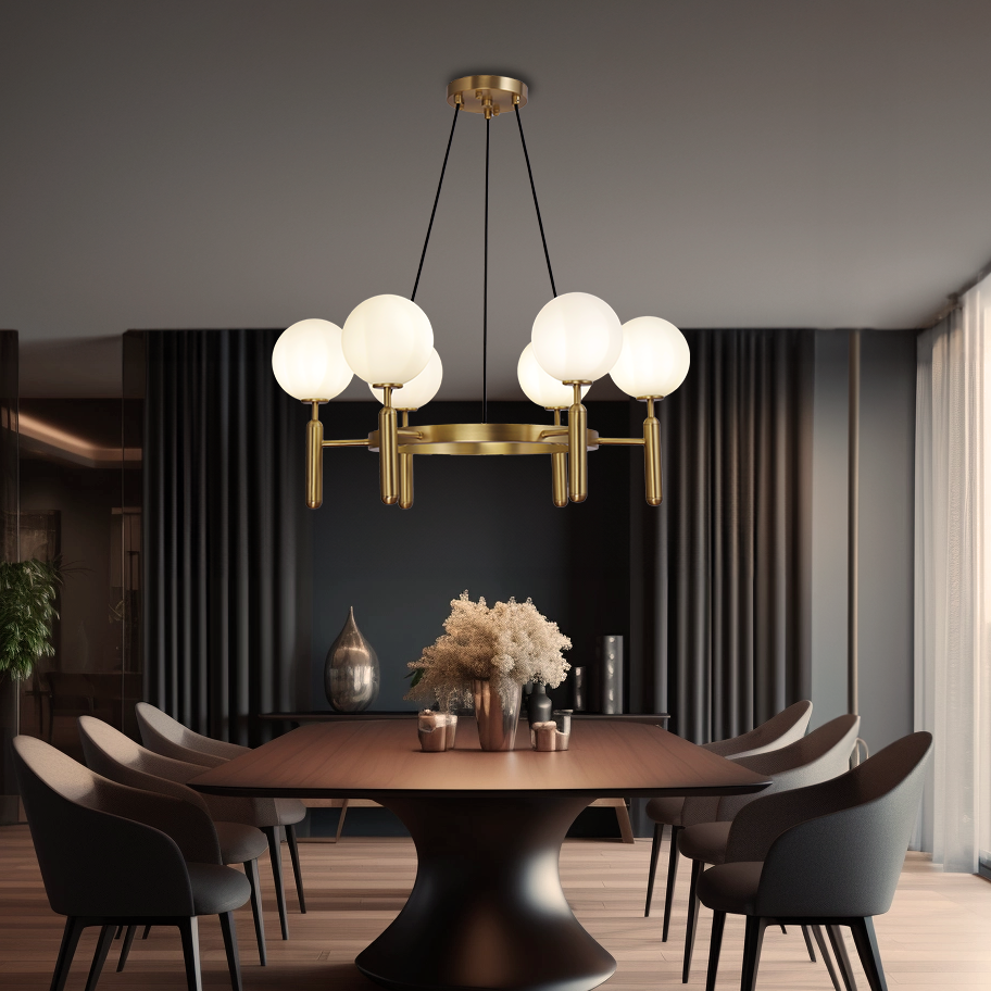 Ball Glass & Metal Pendant Light | Gold & White Finish | 6/8/10-Light Systems | Brick by Brick