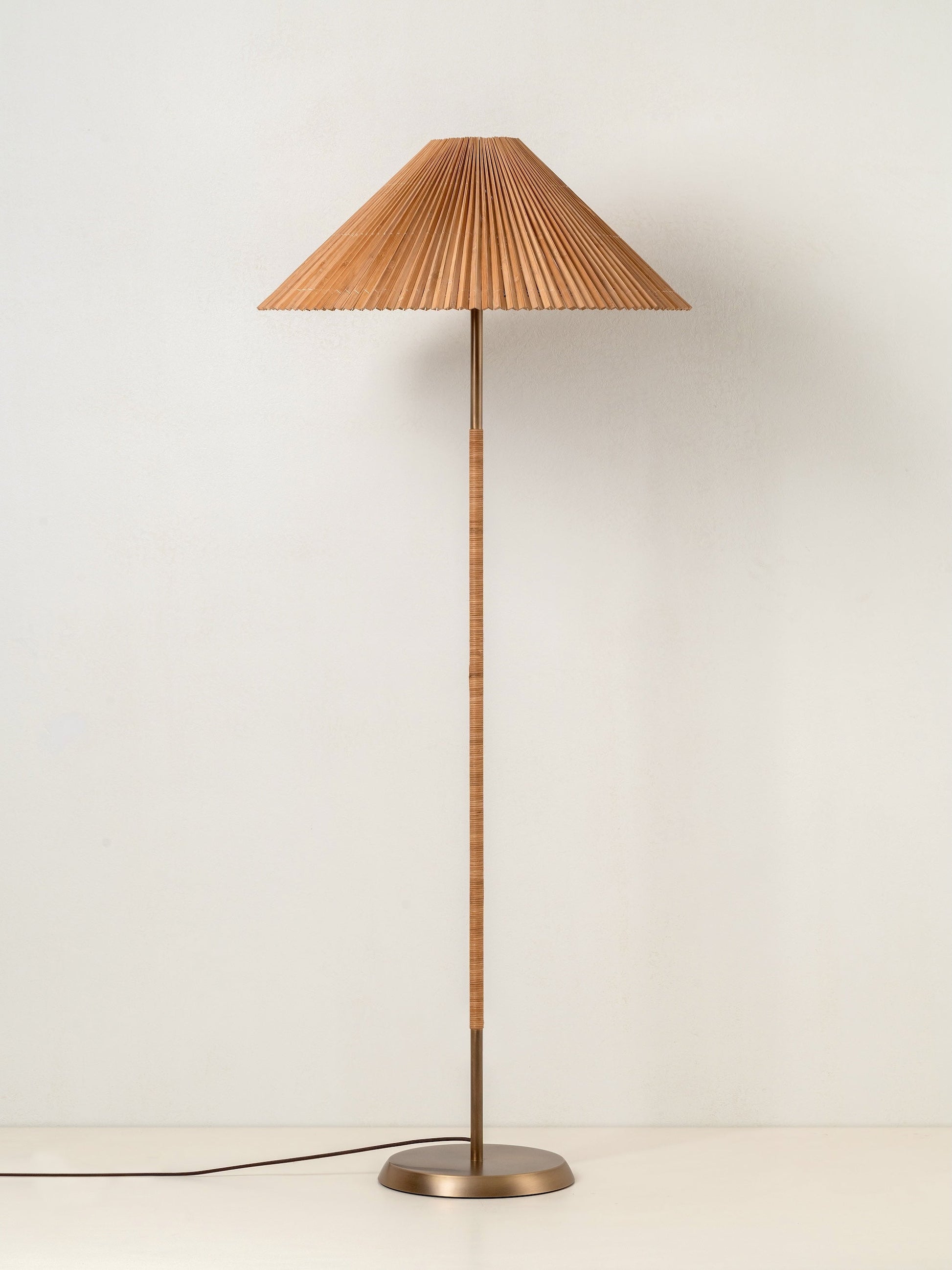 Anji Floor Lamp Bamboo | Versatile Mid Century Lighting | Aged Brass Base | Brick by Brick London 0