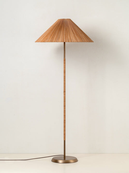 Anji Floor Lamp Bamboo | Versatile Mid Century Lighting | Aged Brass Base | Brick by Brick London 0