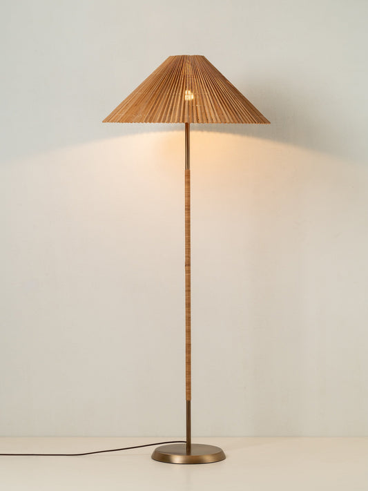 Anji Floor Lamp Bamboo | Versatile Mid Century Lighting | Aged Brass Base | Brick by Brick London 1