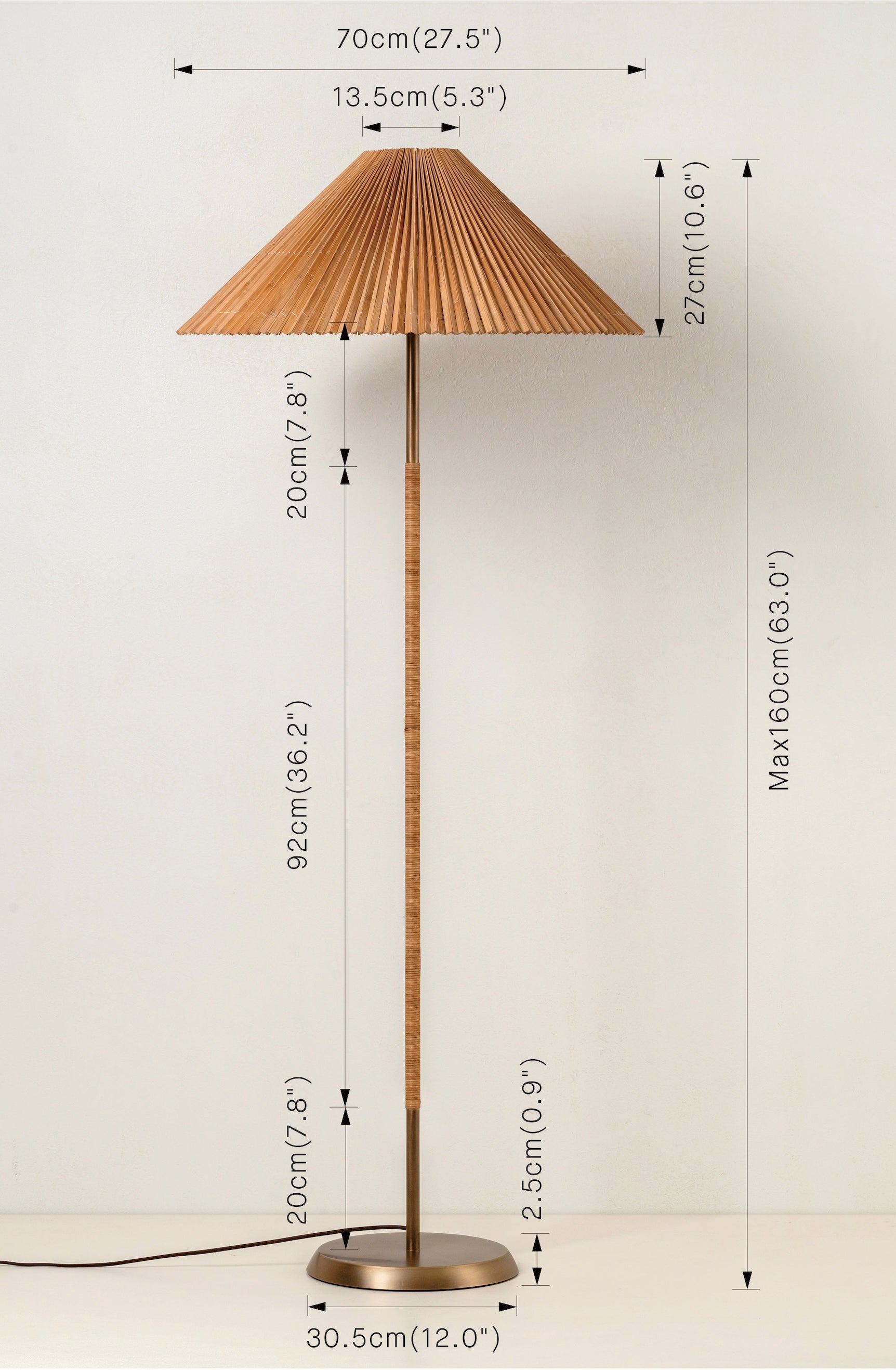 Anji Floor Lamp Bamboo | Versatile Mid Century Lighting | Aged Brass Base | Brick by Brick London 2