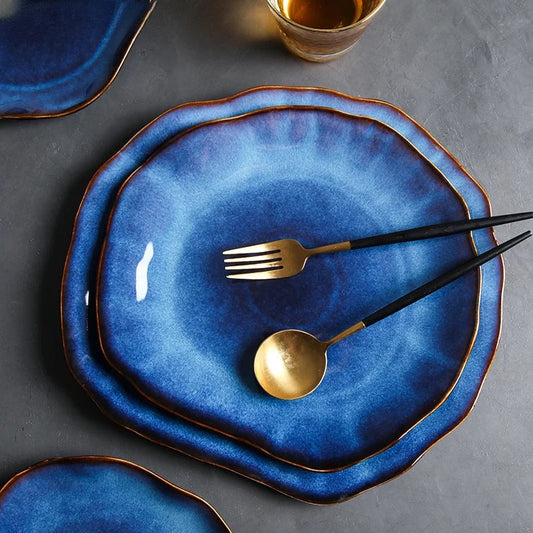Arigato Dinner Set | Vibrant Blue Sea Inspired Dinnerware | Durable Ceramic | 10 Plates | Brick by Brick London 1