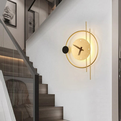 Artistic Wall Clock with Lamp | Modern Gold Aluminium Design | 22.4 x 16.3 Multifunctional Lighting | Stylish Home & Office Decor | Brick by Brick London 1
