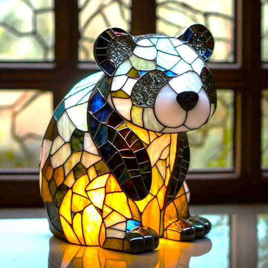 Stained Glass Table Lamp | Wolf Design with Mosaic Pattern | Artistic Animal Light Décor | Brick by Brick