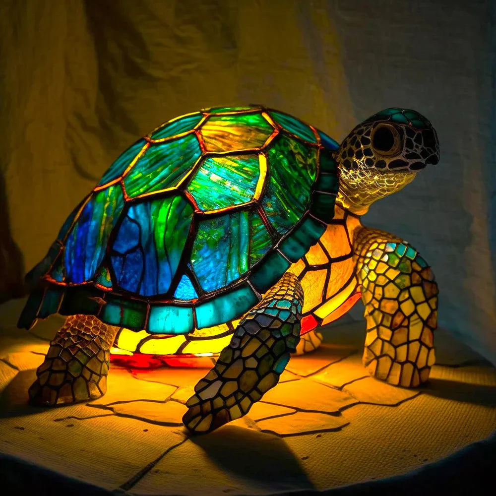 Stained Glass Table Lamp | Wolf Design with Mosaic Pattern | Artistic Animal Light Décor | Brick by Brick