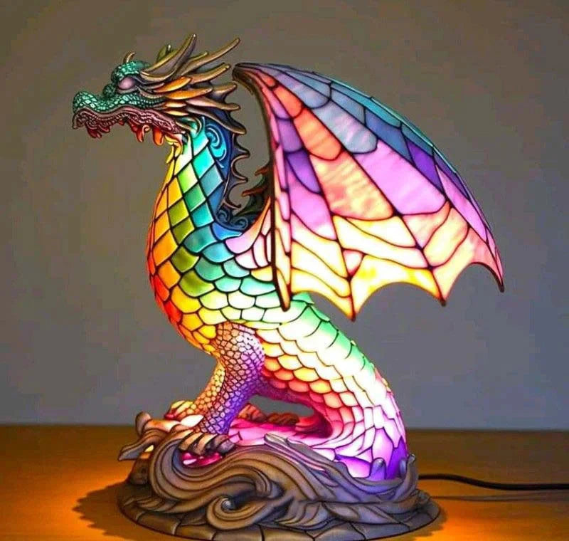 Stained Glass Table Lamp | Wolf Design with Mosaic Pattern | Artistic Animal Light Décor | Brick by Brick