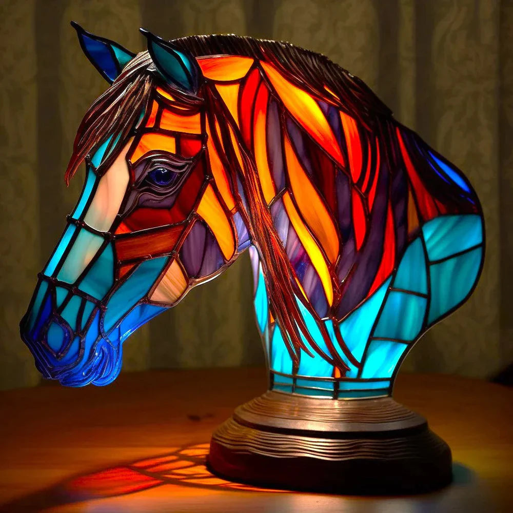 Stained Glass Table Lamp | Wolf Design with Mosaic Pattern | Artistic Animal Light Décor | Brick by Brick