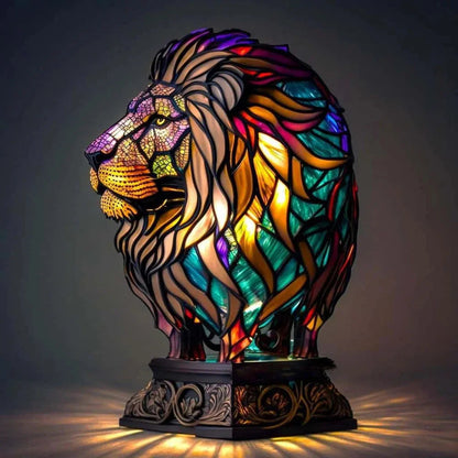 Stained Glass Table Lamp | Wolf Design with Mosaic Pattern | Artistic Animal Light Décor | Brick by Brick