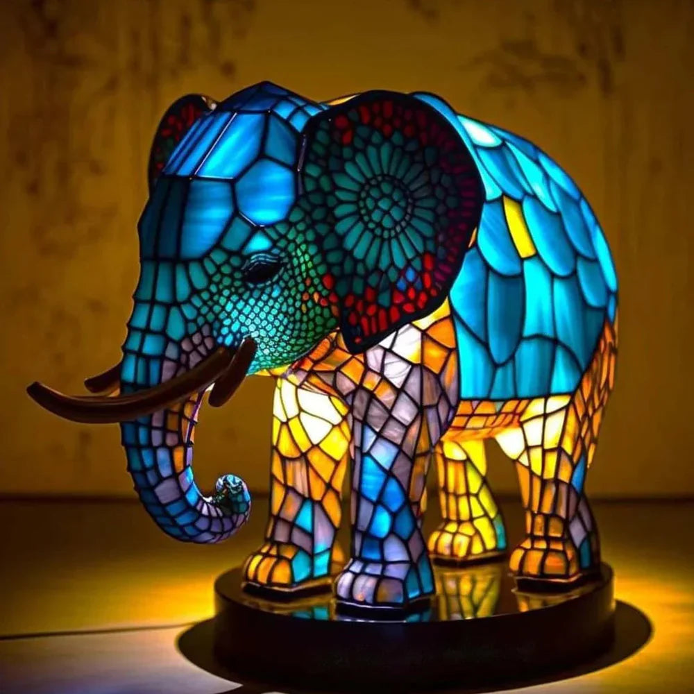 Stained Glass Table Lamp | Wolf Design with Mosaic Pattern | Artistic Animal Light Décor | Brick by Brick