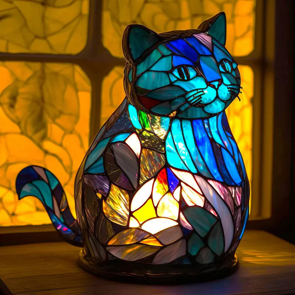 Stained Glass Table Lamp | Wolf Design with Mosaic Pattern | Artistic Animal Light Décor | Brick by Brick