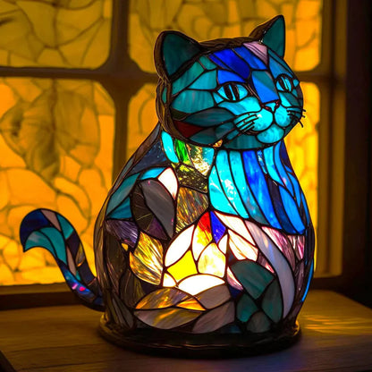 Stained Glass Table Lamp | Wolf Design with Mosaic Pattern | Artistic Animal Light Décor | Brick by Brick