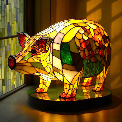 Stained Glass Table Lamp | Wolf Design with Mosaic Pattern | Artistic Animal Light Décor | Brick by Brick