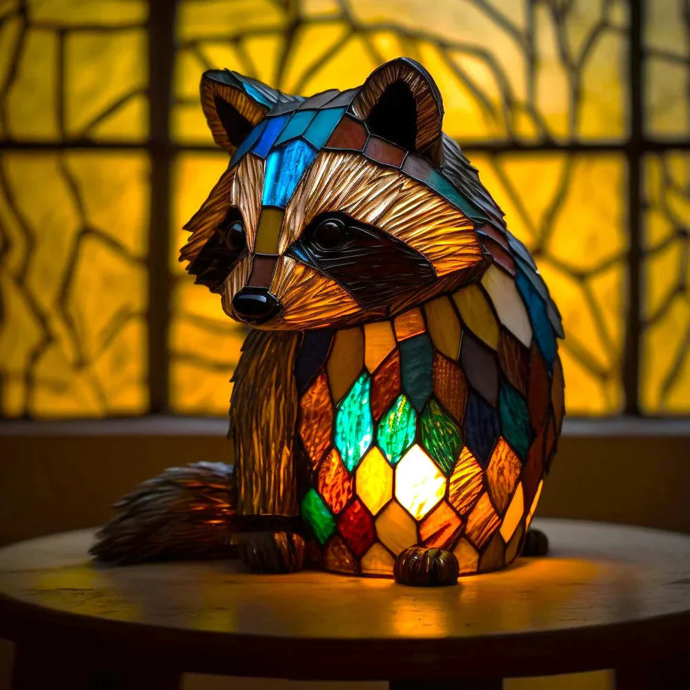 Stained Glass Table Lamp | Wolf Design with Mosaic Pattern | Artistic Animal Light Décor | Brick by Brick