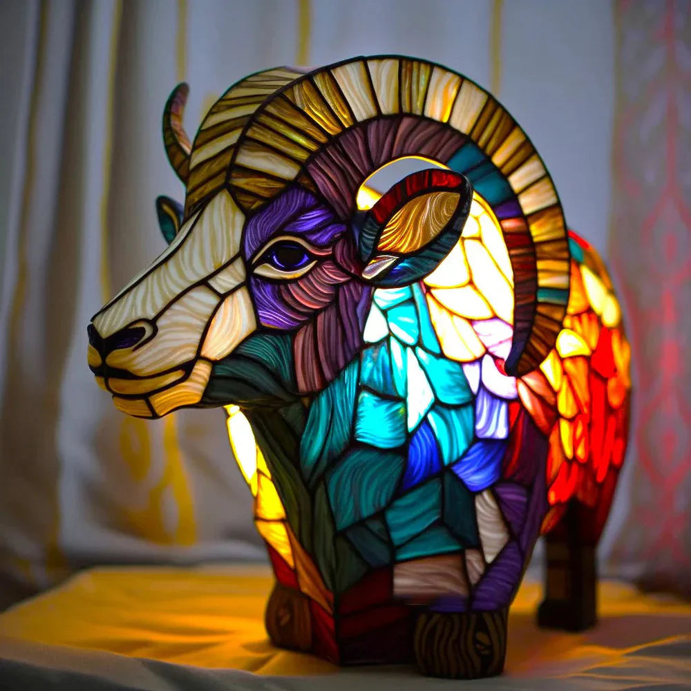 Stained Glass Table Lamp | Wolf Design with Mosaic Pattern | Artistic Animal Light Décor | Brick by Brick