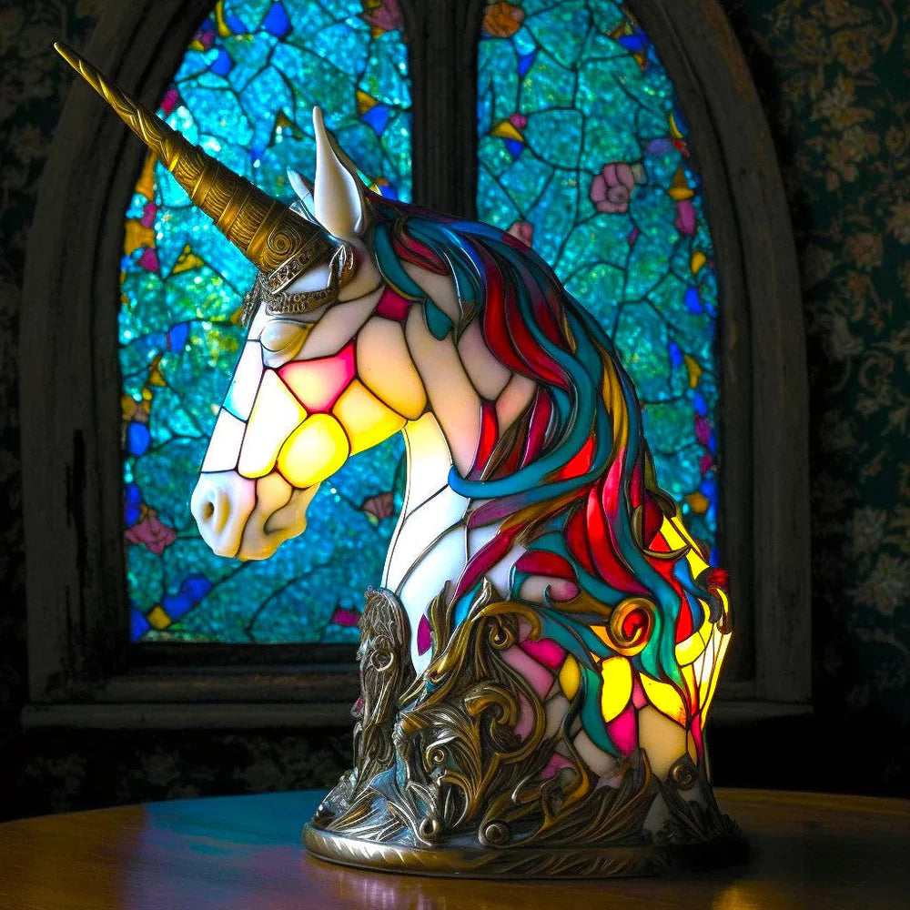 Stained Glass Table Lamp | Wolf Design with Mosaic Pattern | Artistic Animal Light Décor | Brick by Brick