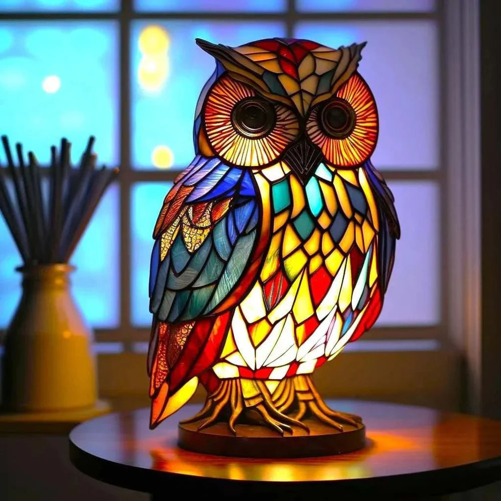 Stained Glass Table Lamp | Wolf Design with Mosaic Pattern | Artistic Animal Light Décor | Brick by Brick