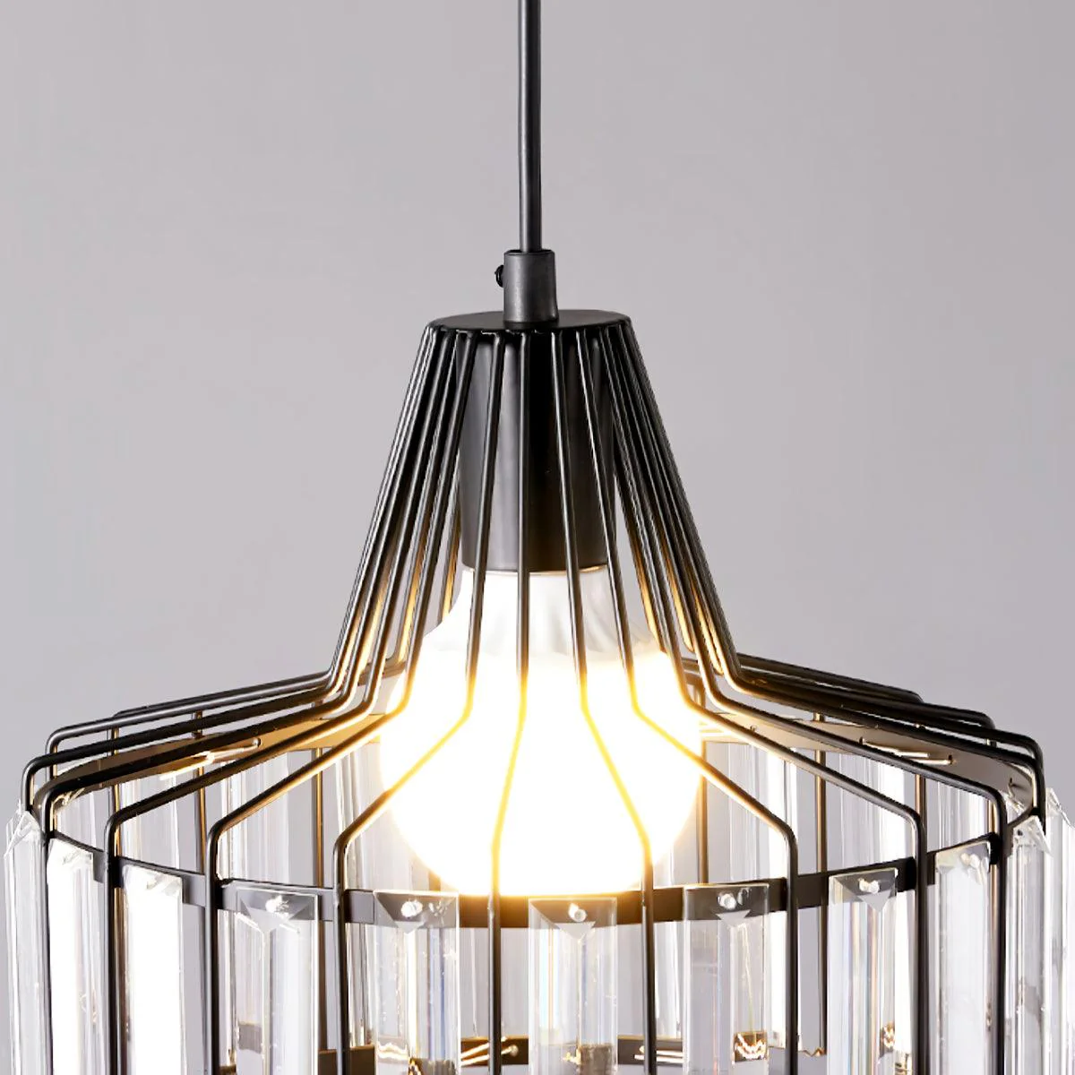 Black Crystal Pendant Light | Sleek Black Finish | Shimmering Crystal Accents | Statement Lighting | Brick by Brick