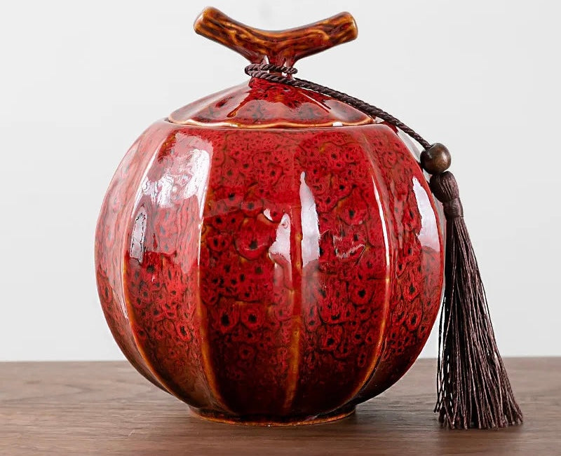 Handcrafted Ceramic Tea Jar | 4.72H x 4.21W | Elegant Chin Design | With Lid & Tassel | Brick by Brick