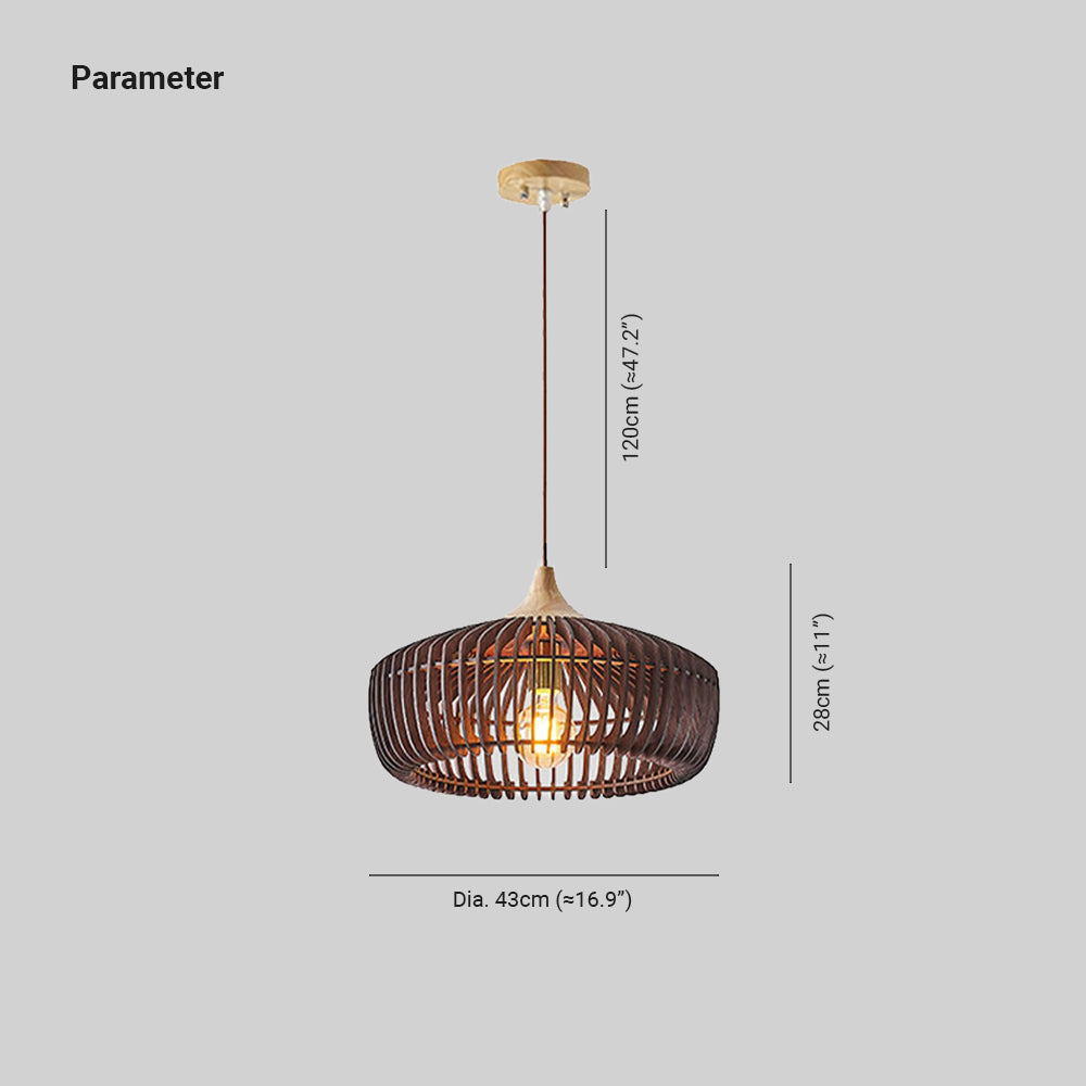 Nordic Japanese Pendant Light | 16.9 x 11 x 47.2 in | Wooden Dome Shade | Adjustable Height | E27 Bulb | Brick by Brick