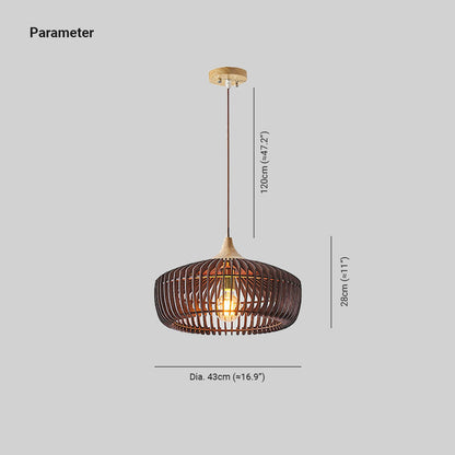 Nordic Japanese Pendant Light | 16.9 x 11 x 47.2 in | Wooden Dome Shade | Adjustable Height | E27 Bulb | Brick by Brick