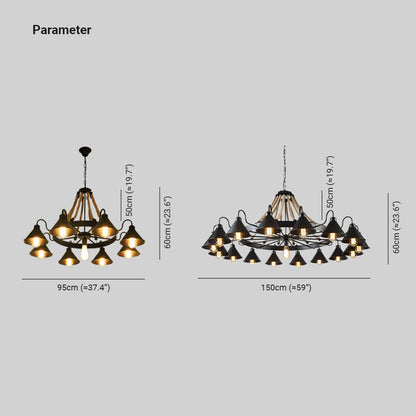 Vintage Industrial Rope Chandelier | 37.4/59 x 19.7 x 23.6 in | 9 or 17 Lights | Black Finish | Brick by Brick