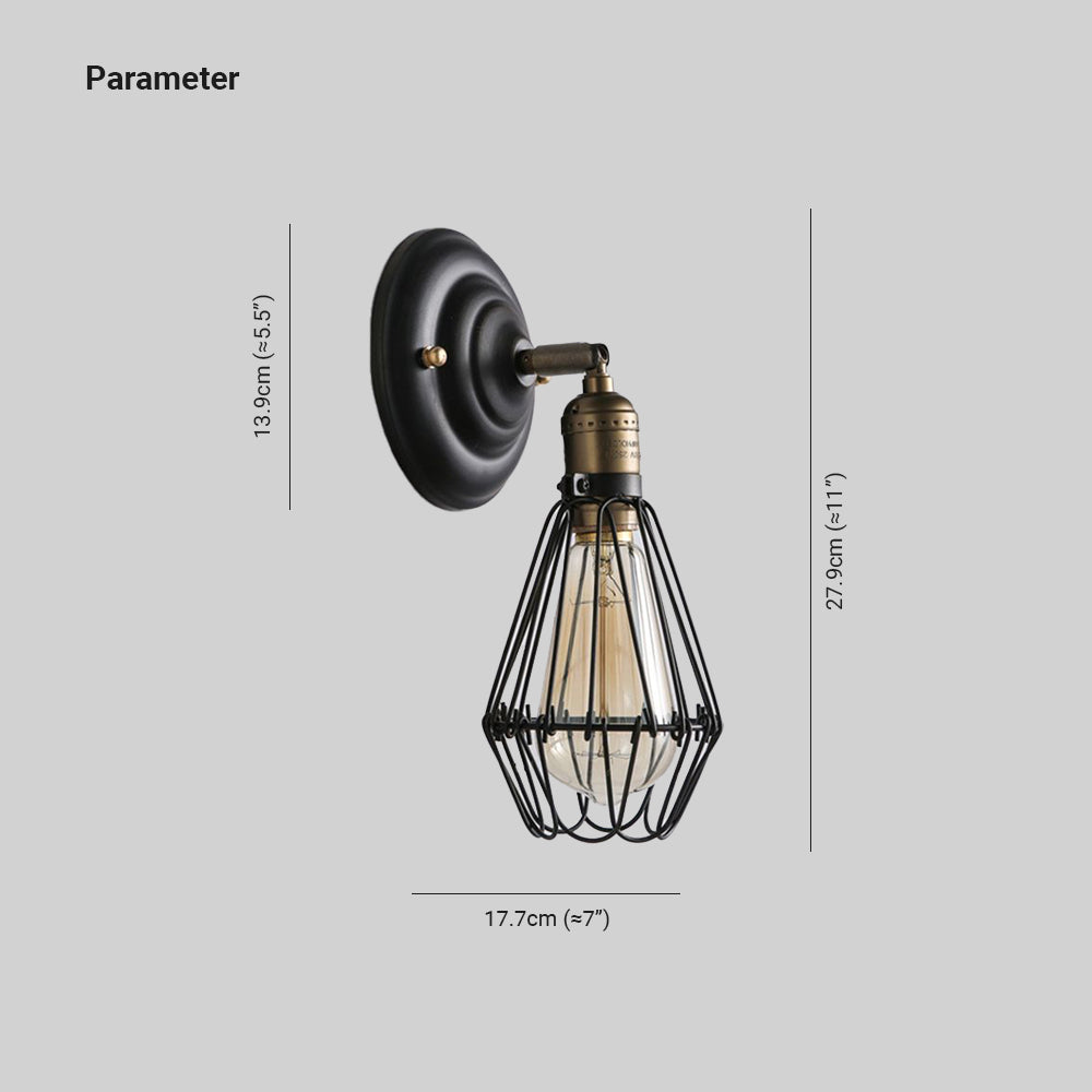 Alessio Industrial Lantern Wall Lamp | 5.5 x 7 x 11 in | Black or Rust Metal Finish | E26 Socket | Brick by Brick