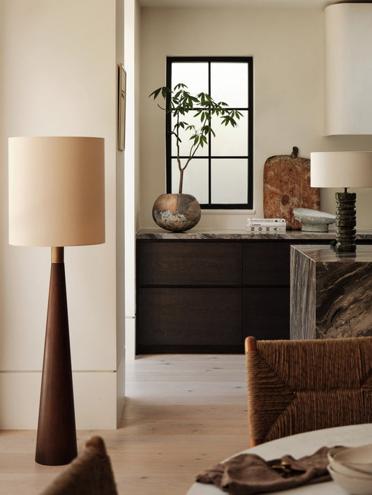 Baneza Floor Lamp Aged Brass | Standing Lamp for Living Room | Cream Linen Shade | Brick by Brick London 0