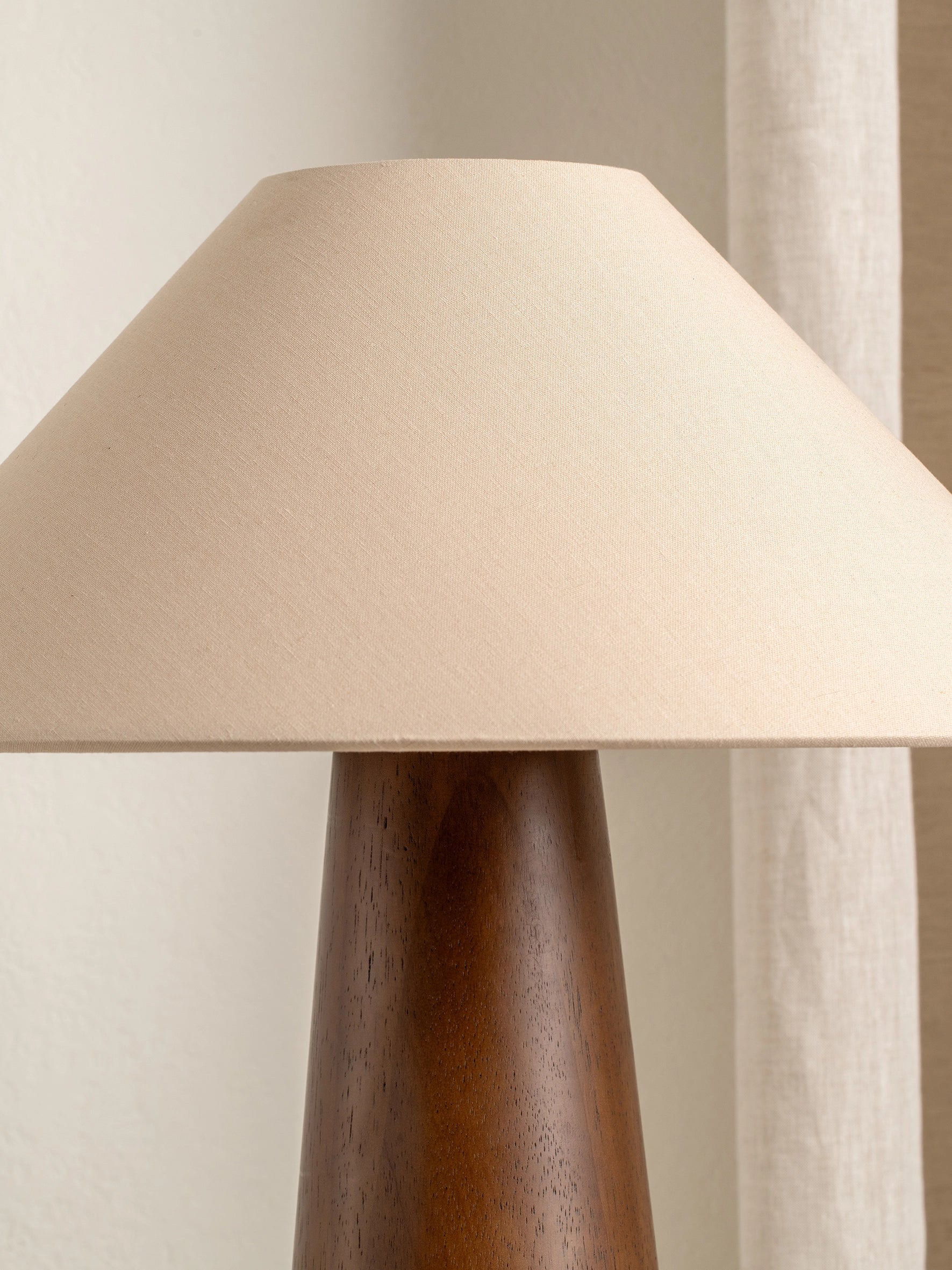 Baneza Table Lamp | Aged Brass & Wood | Cozy Bedside Lamp with Warm Cream Linen Shade | Brick by Brick London 4