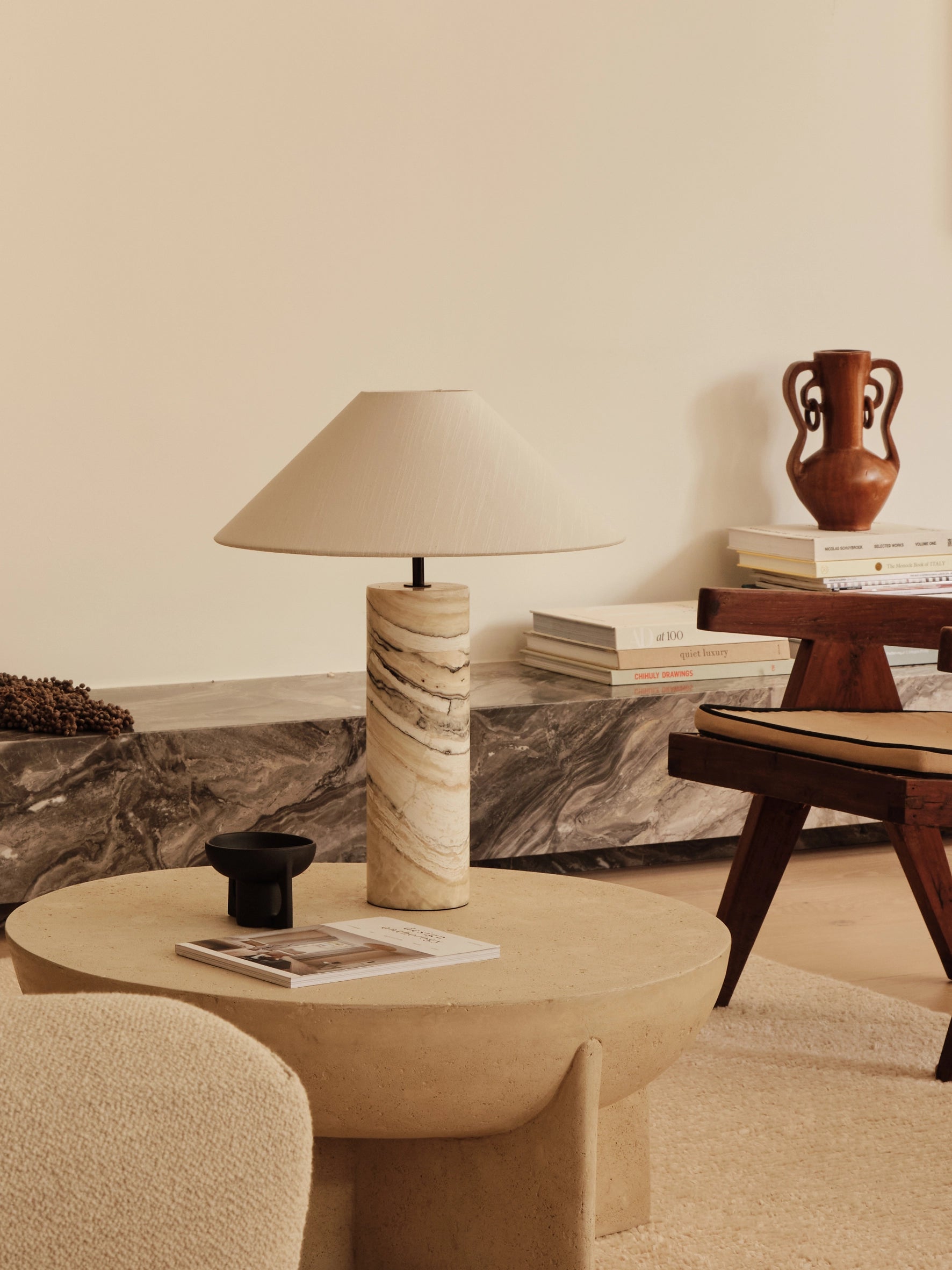 Barola White Onyx Table Lamp | Contemporary Bedside Lamp | 15 with Bronze Accents | Brick by Brick London 1
