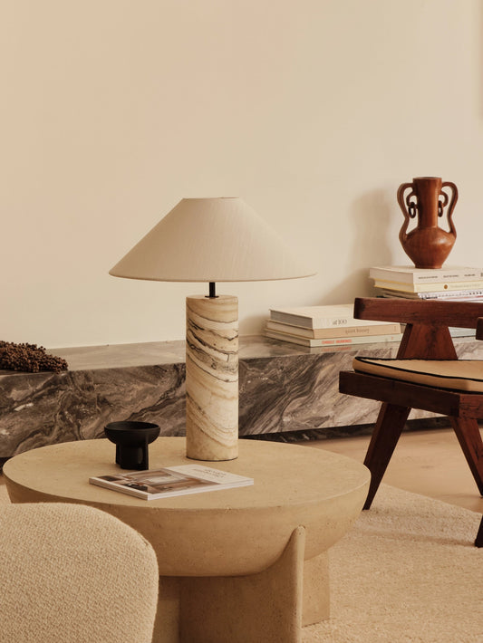 Barola White Onyx Table Lamp | Contemporary Bedside Lamp | 15 with Bronze Accents | Brick by Brick London 1