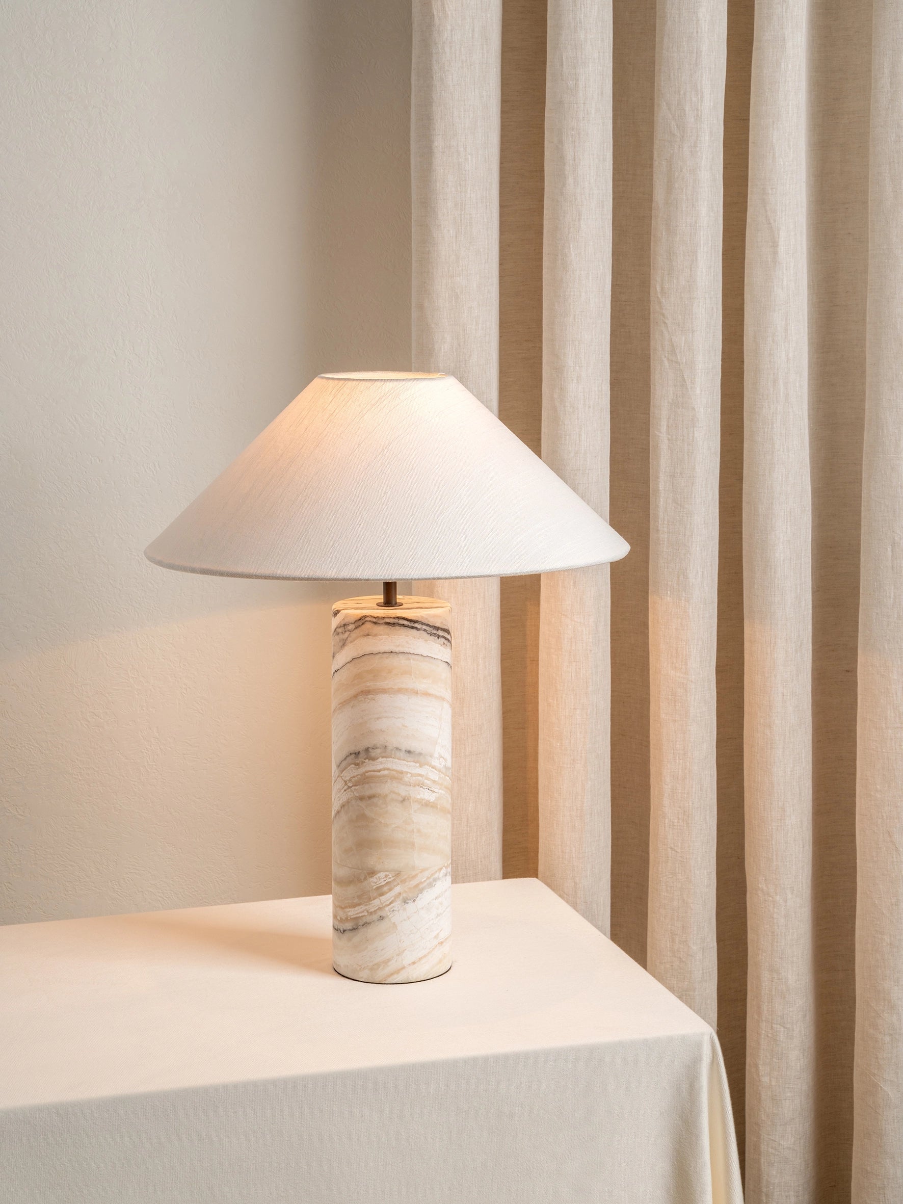 Barola White Onyx Table Lamp | Contemporary Bedside Lamp | 15 with Bronze Accents | Brick by Brick London 3