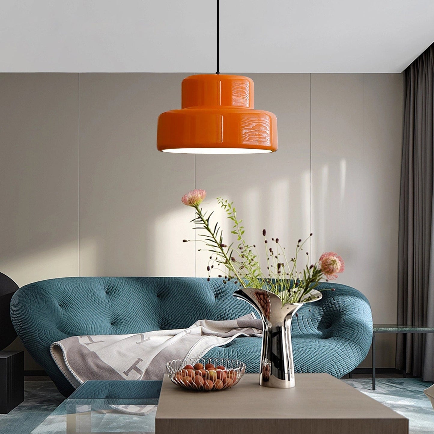 Bauhaus Vintage Orange Pendant Light |7.87 x 13.78 in | Retro Hanging Fixture | Bold Statement Piece | Brick by Brick