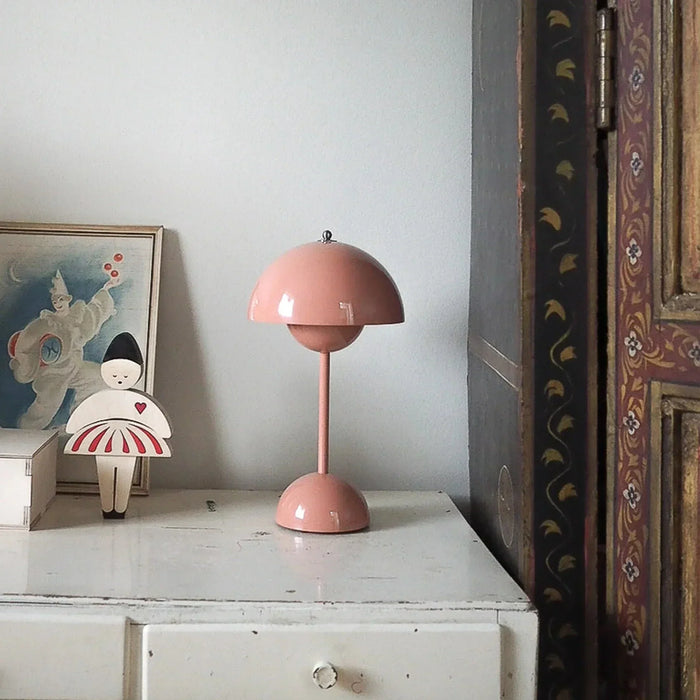 Vintage Cordless Table Lamp | Rechargeable with Pleated Fabric Shade | Touch Dimmable