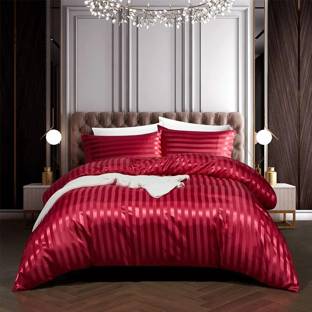 Luxury Satin Bedding Set | 68.1 - 103.9 x 90.2 in | Striped Metallic Design | Elegant Bedroom Décor | Brick by Brick