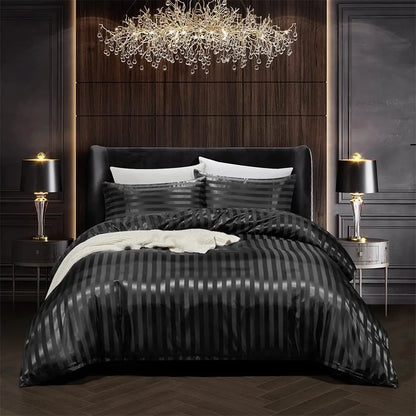 Luxury Satin Bedding Set | 68.1 - 103.9 x 90.2 in | Striped Metallic Design | Elegant Bedroom Décor | Brick by Brick