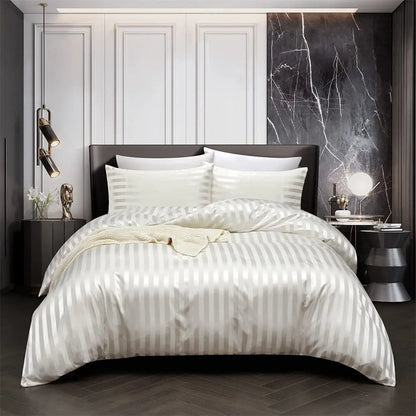 Luxury Satin Bedding Set | 68.1 - 103.9 x 90.2 in | Striped Metallic Design | Elegant Bedroom Décor | Brick by Brick