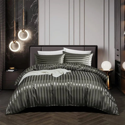 Luxury Satin Bedding Set | 68.1 - 103.9 x 90.2 in | Striped Metallic Design | Elegant Bedroom Décor | Brick by Brick